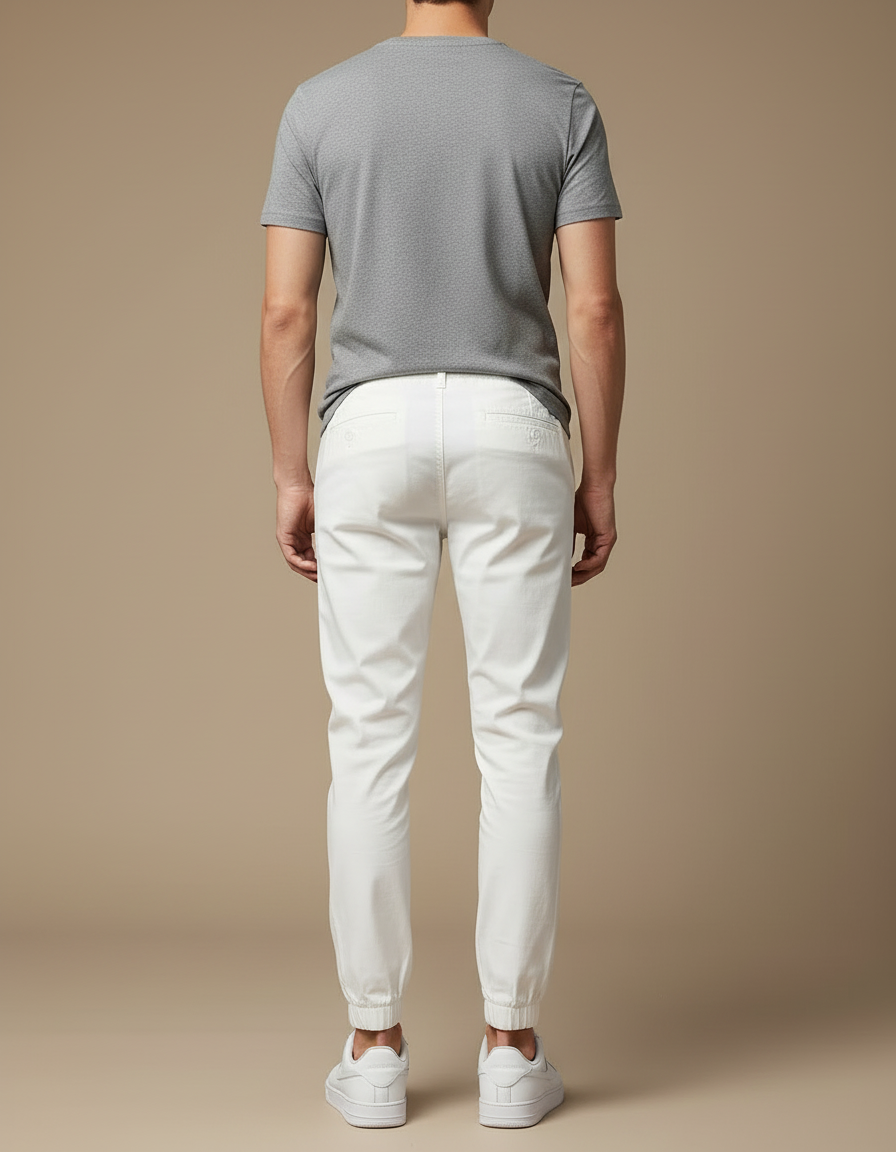 Pantalon Blanc Jogger Cordon Décontracté Homme Coton - vue 2