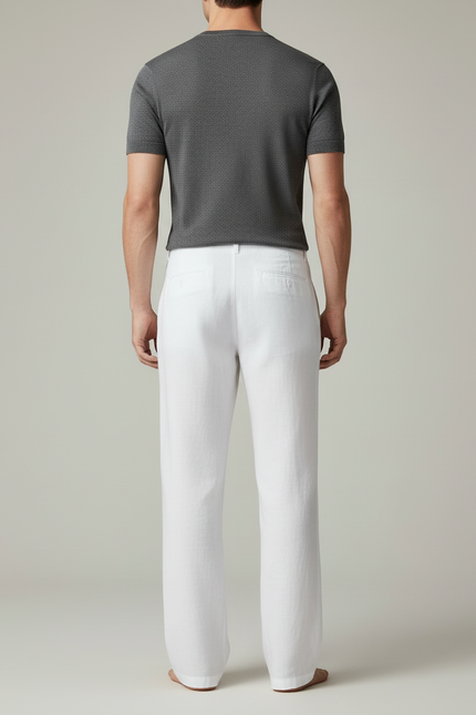 Pantalon Blanc Homme Lin Ample Décontracté Léger - vue 2