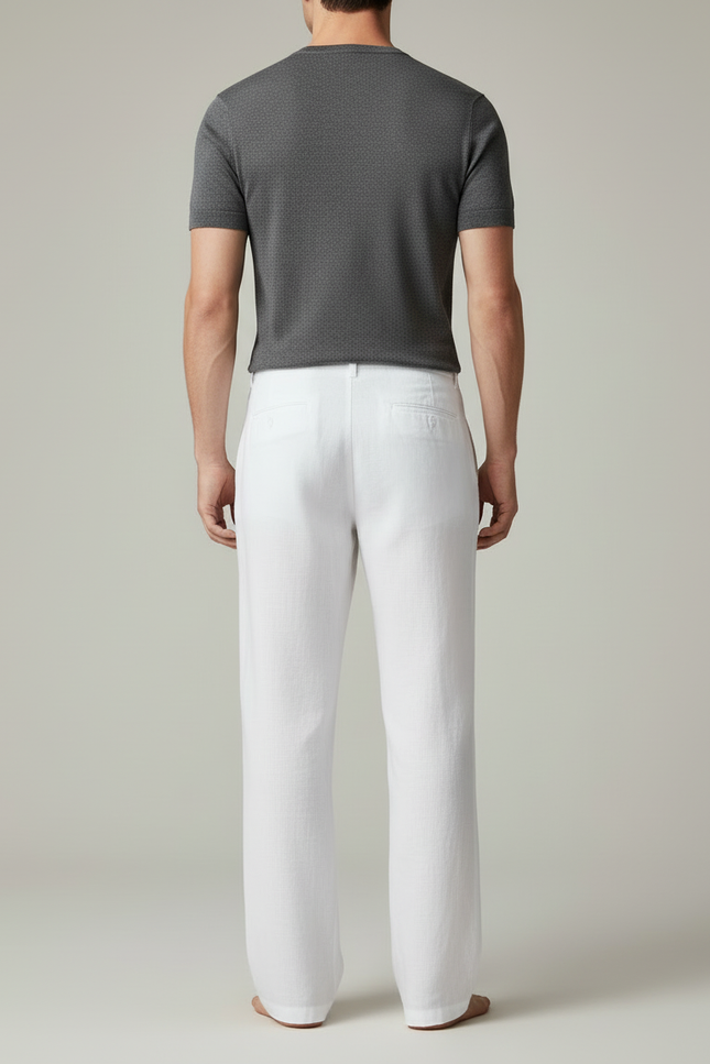 Pantalon Blanc Homme Lin Ample Décontracté Léger - vue 2