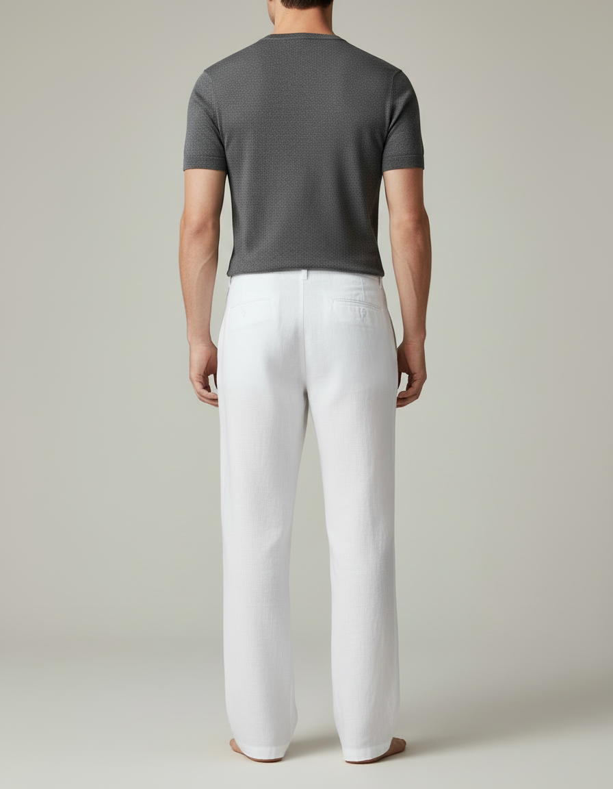 Pantalon Blanc Homme Lin Ample Décontracté Léger - vue 2