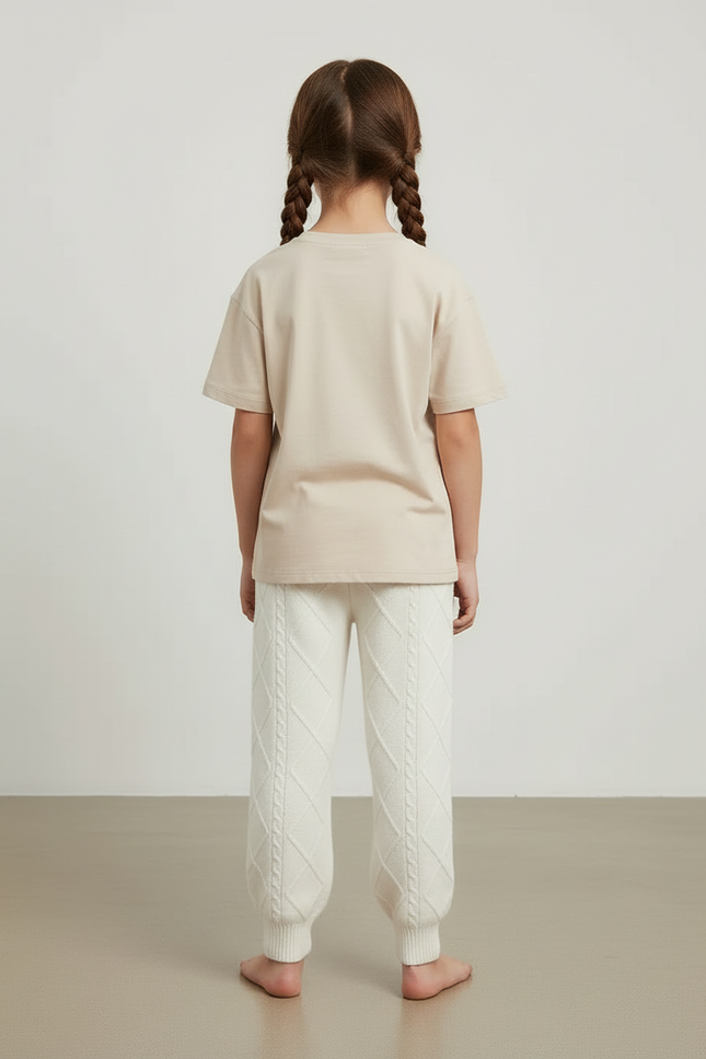 Pantalon Blanc Tricoté Câblé Motif Losanges Enfant - Maille - vue 2