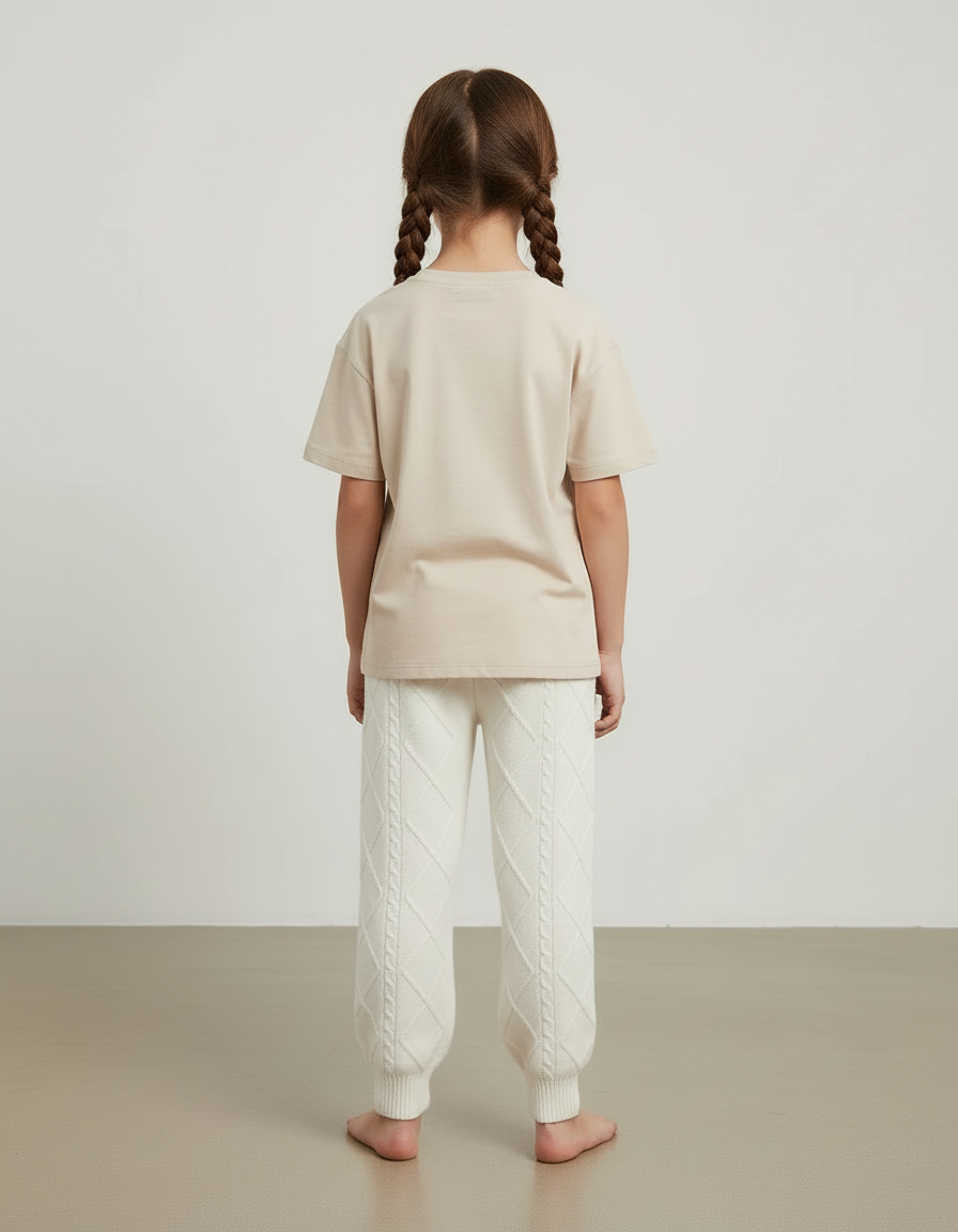 Pantalon Blanc Tricoté Câblé Motif Losanges Enfant - Maille - vue 2