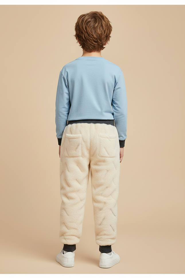 Pantalon Blanc Molletonné Chaud Enfant Hiver - Beige - vue 2