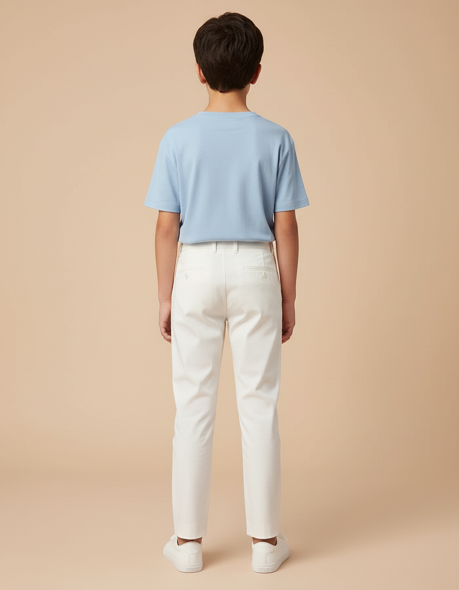 Pantalon Blanc Coton Slim Enfant Élégant Décontracté - vue 2