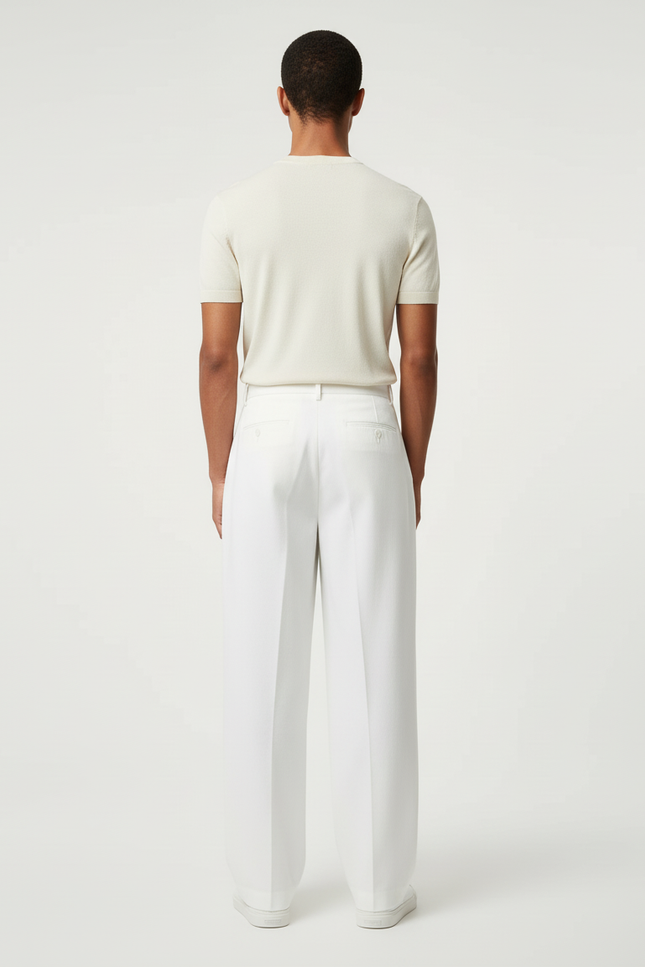 Pantalon Blanc Homme Ample Plissé Décontracté Coton - vue 2