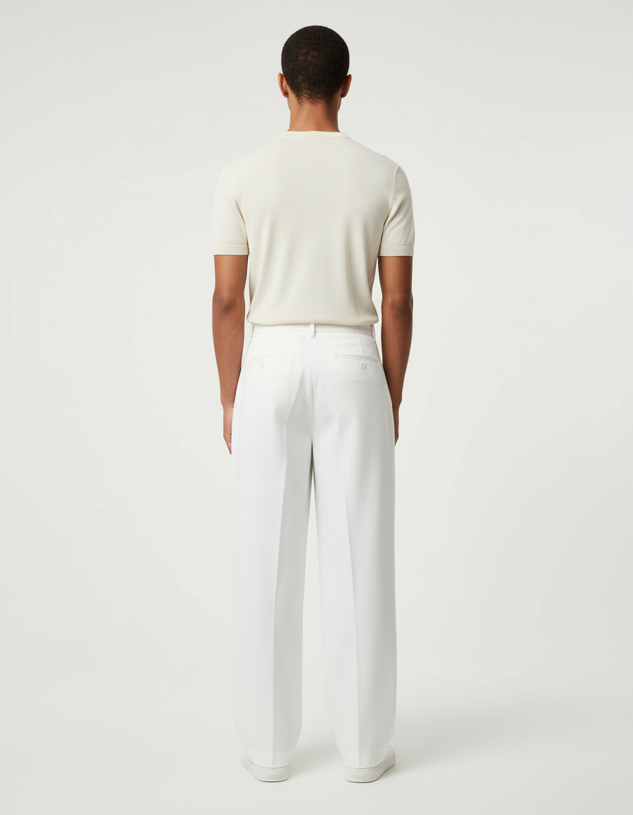 Pantalon Blanc Homme Ample Plissé Décontracté Coton - vue 2