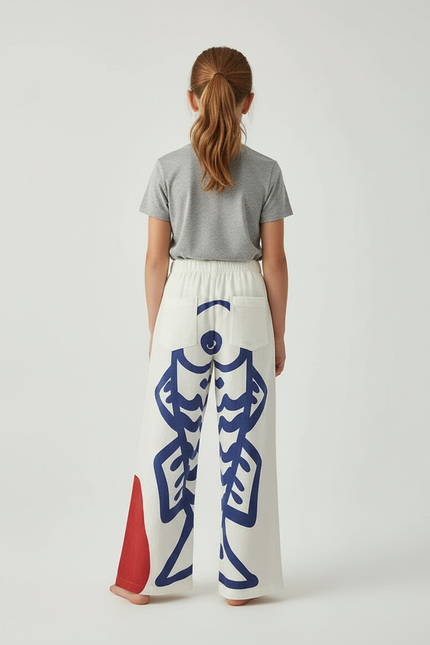 Pantalon Large Bleu Et Blanc - Multicolore Lin - vue 2