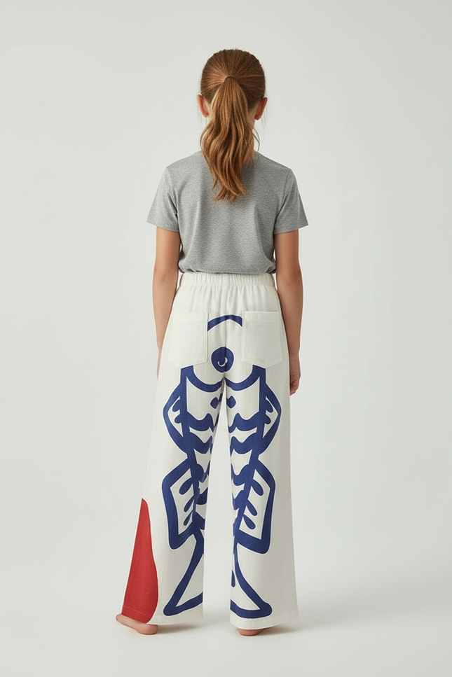 Pantalon Large Bleu Et Blanc - Multicolore Lin - vue 2