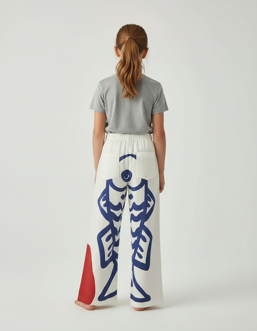 Pantalon Large Bleu Et Blanc - Multicolore Lin - vue 2