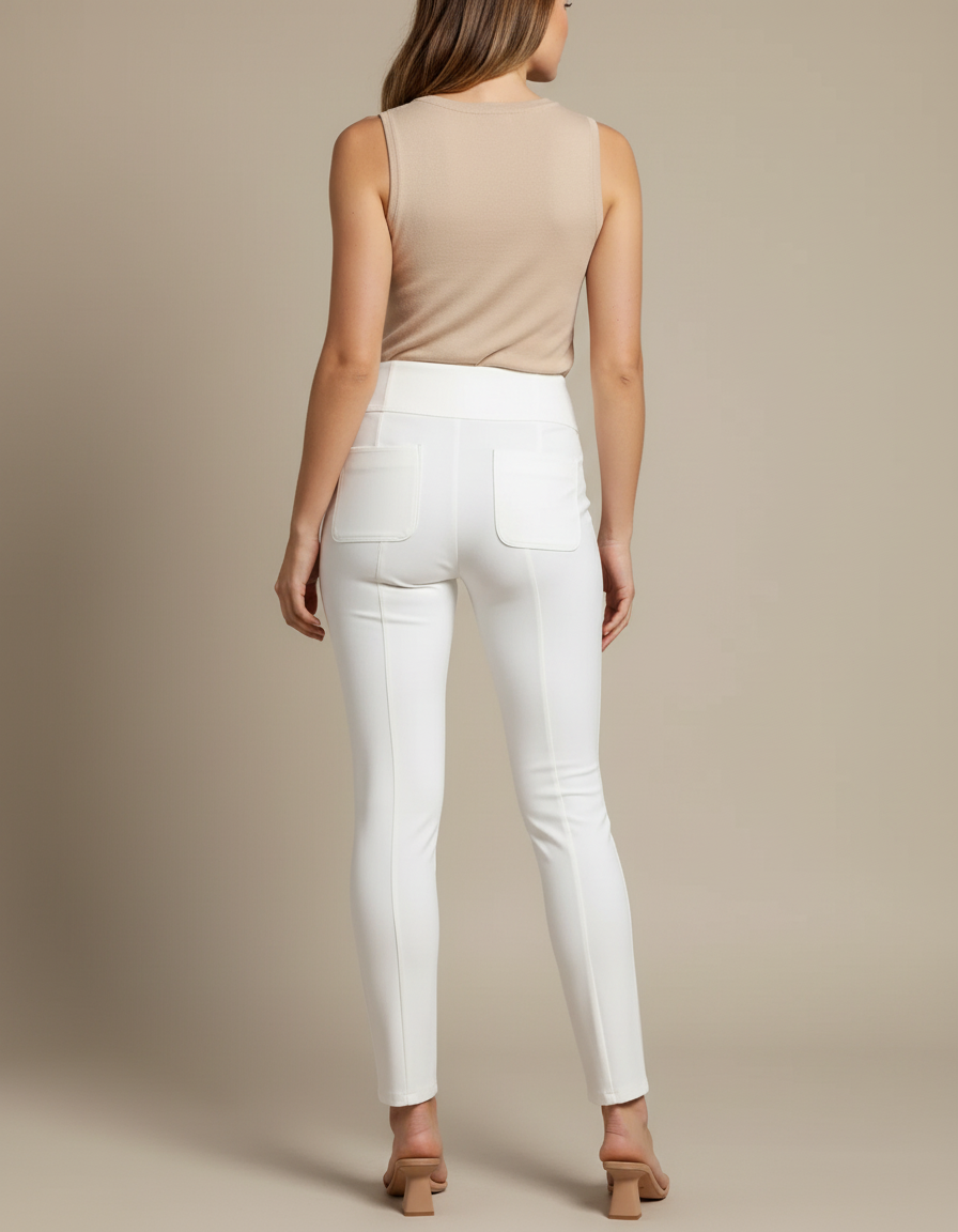 Pantalon Blanc Skinny Taille Haute - Polyester - vue 2