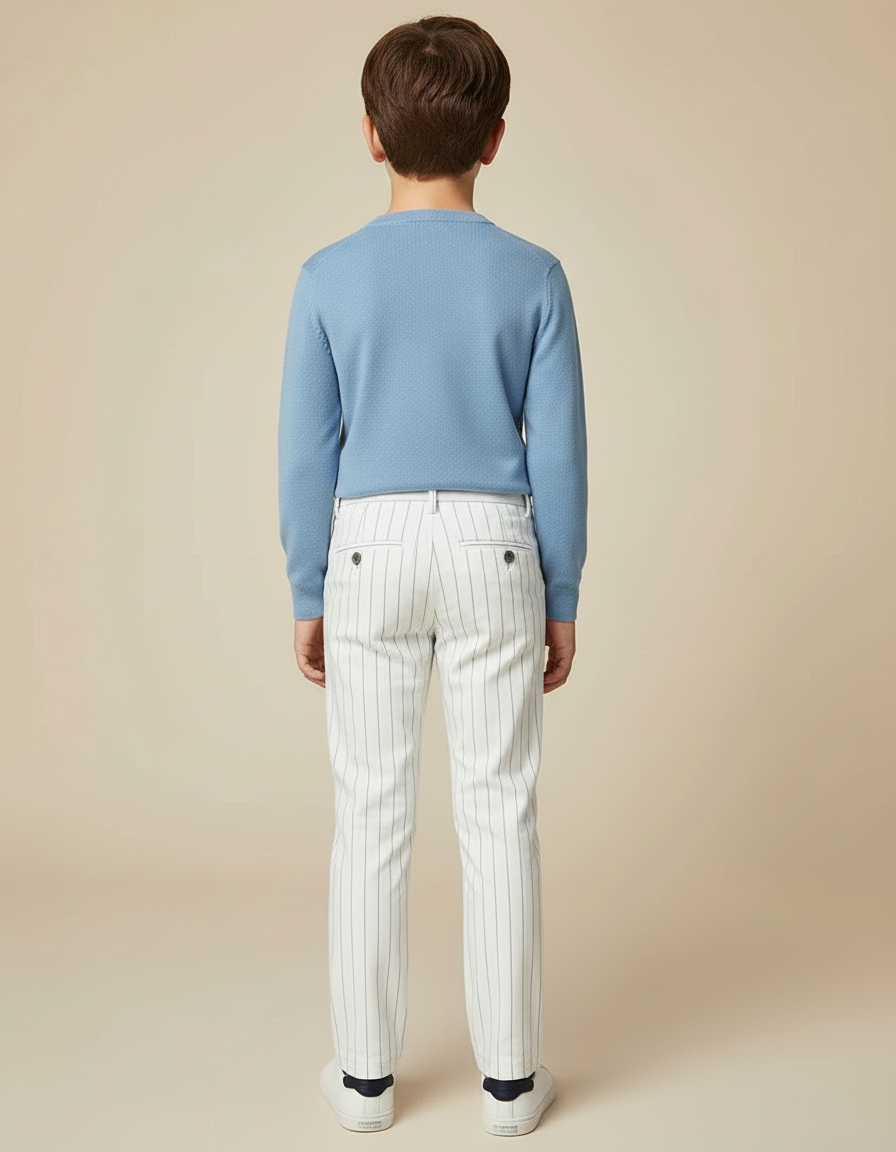 Pantalon Blanc Rayé Garçon Élégant Cérémonie - Coton - vue 2
