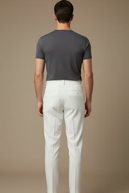 Pantalon Blanc Plissé Coupe Slim Élégant Homme - Polyester - vue 2