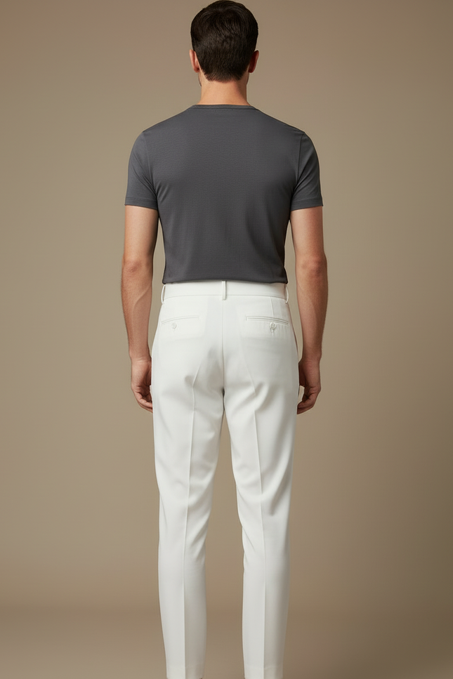 Pantalon Blanc Plissé Coupe Slim Élégant Homme - Polyester - vue 2