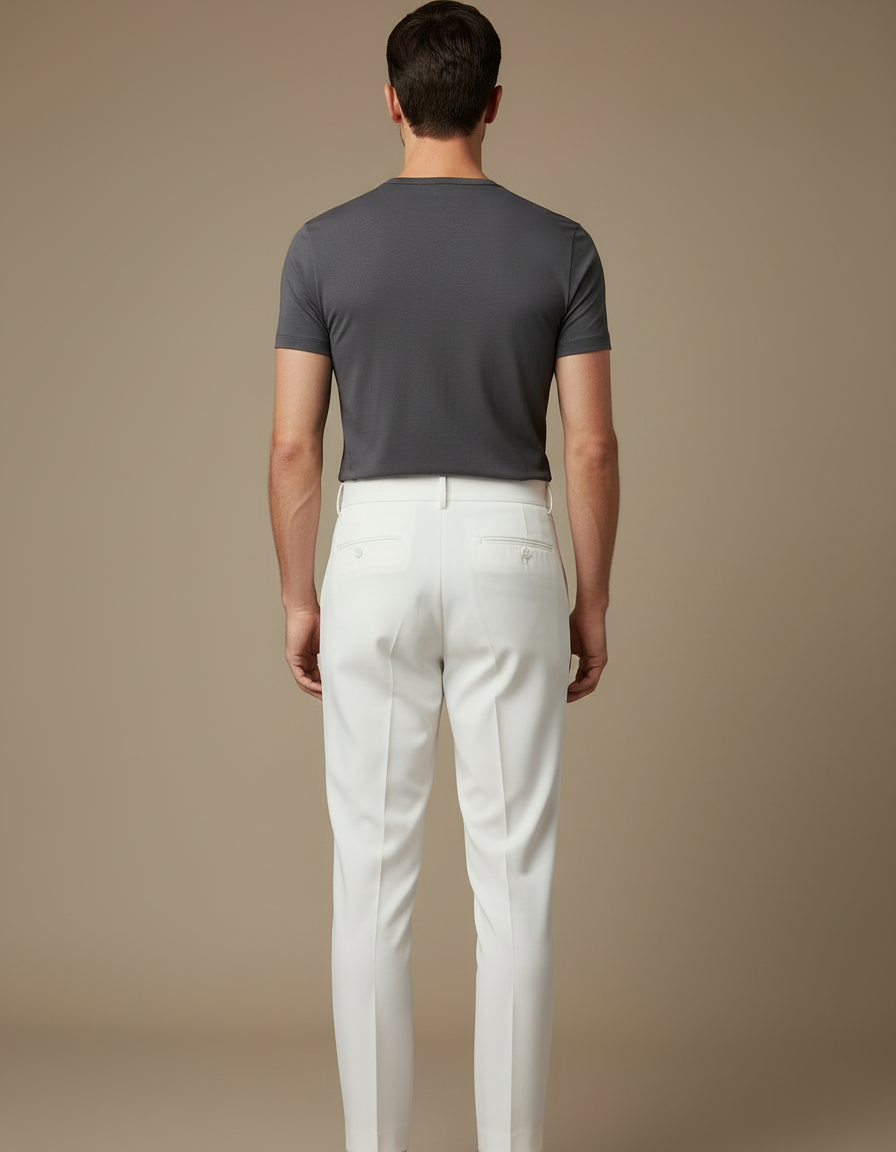 Pantalon Blanc Plissé Coupe Slim Élégant Homme - Polyester - vue 2
