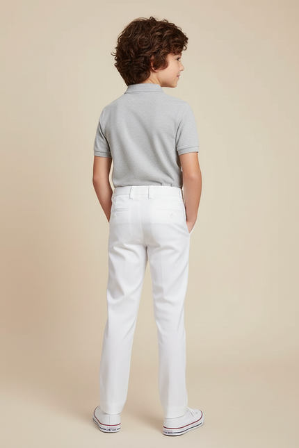 Pantalon Blanc Droit Élégant Garçon Cérémonie Ajusté - Polyester - vue 2