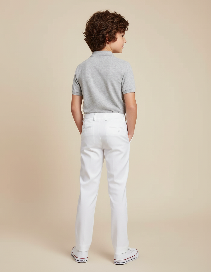 Pantalon Blanc Droit Élégant Garçon Cérémonie Ajusté - Polyester - vue 2