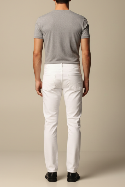 Pantalon Blanc Homme Droit Coton Décontracté Slim - Jean - vue 2