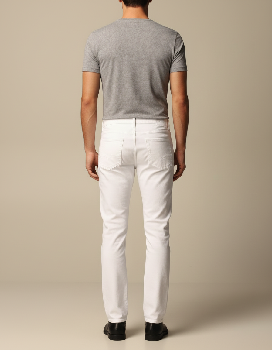 Pantalon Blanc Homme Droit Coton Décontracté Slim - Jean - vue 2