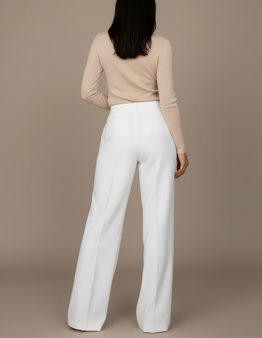 Pantalon Blanc Ample Plissé Fluide Élégant Femme - Polyester - vue 2