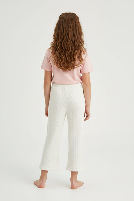 Pantalon Blanc Côtelé Fille Décontracté Fendu Ample - Maille - vue 2