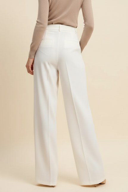 Pantalon Blanc Plissé Ample Femme Élégant Fluide - Polyester - vue 2