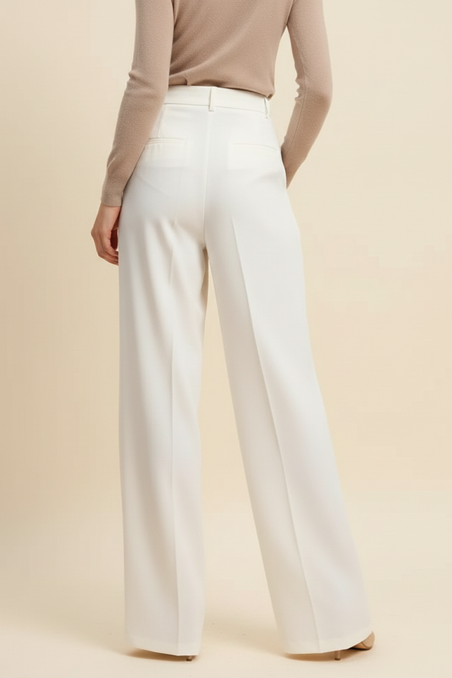 Pantalon Blanc Plissé Ample Femme Élégant Fluide - Polyester - vue 2