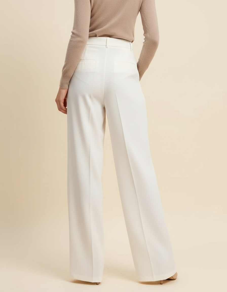 Pantalon Blanc Plissé Ample Femme Élégant Fluide - Polyester - vue 2