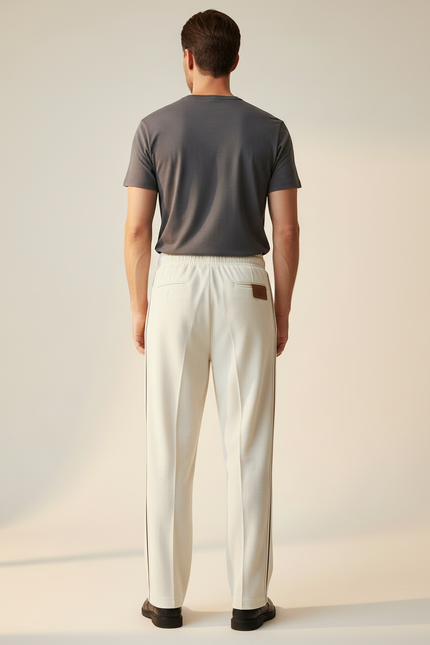 Pantalon Blanc Côtelé Droit Décontracté Homme - Cordé - vue 2