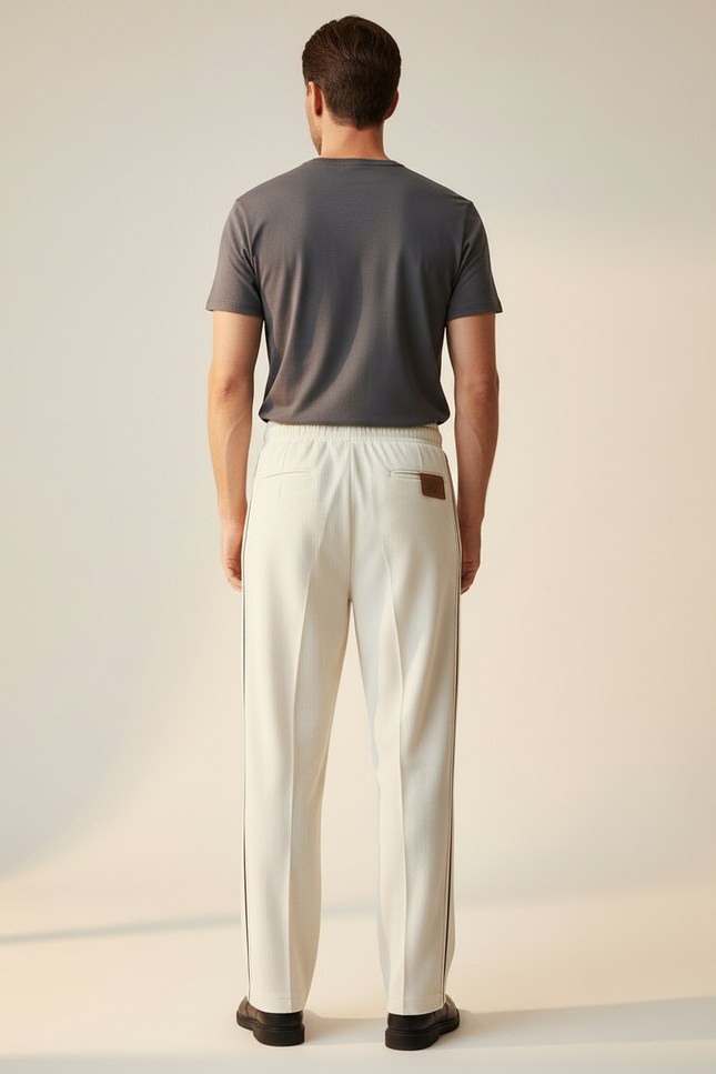 Pantalon Blanc Côtelé Droit Décontracté Homme - Cordé - vue 2