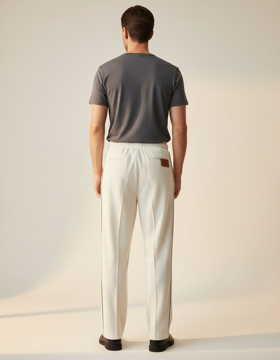 Pantalon Blanc Côtelé Droit Décontracté Homme - Cordé - vue 2