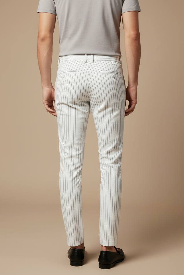 Pantalon Rayé Noir Et Blanc Homme - Gabardine - vue 2
