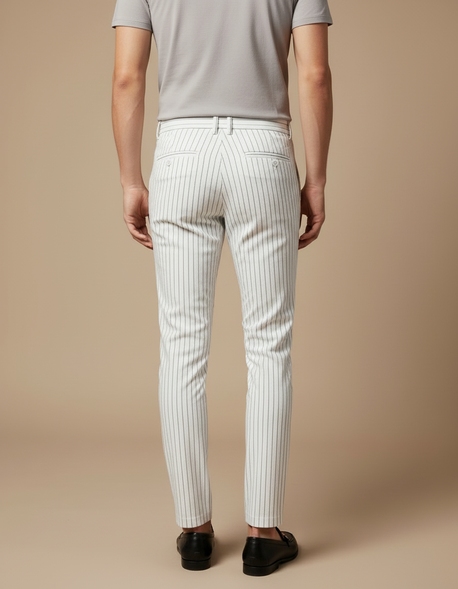 Pantalon Rayé Noir Et Blanc Homme - Gabardine - vue 2