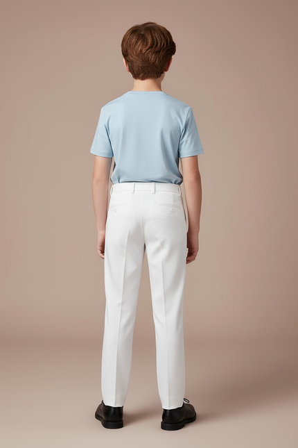 Pantalon Blanc Droit Élégant Garçon Cérémonie - Gabardine - vue 2