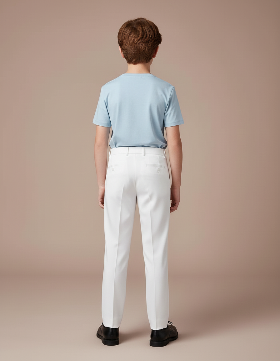 Pantalon Blanc Droit Élégant Garçon Cérémonie - Gabardine - vue 2
