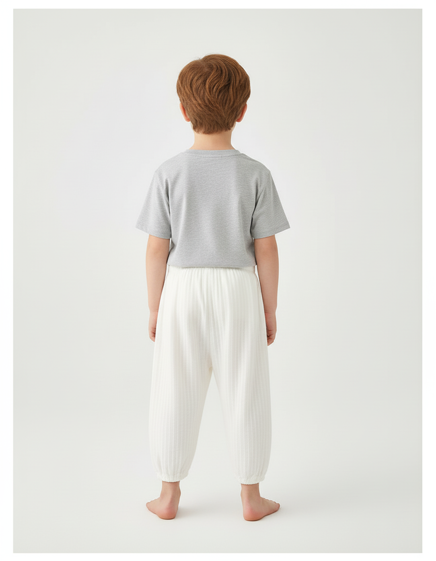 Pantalon Blanc Coton Ample Décontracté Ours Enfant - vue 2