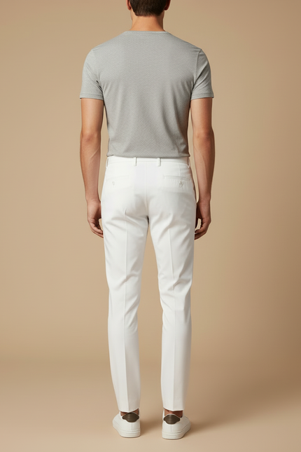 Pantalon Blanc Homme Slim Habillé Coton Élégant - Gabardine - vue 2