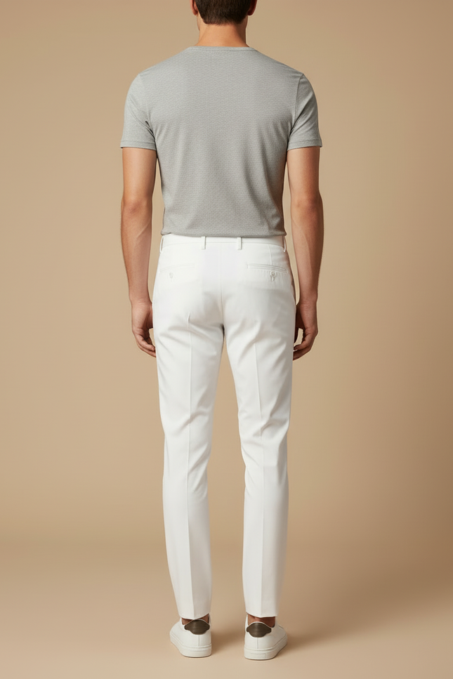 Pantalon Blanc Homme Slim Habillé Coton Élégant - Gabardine - vue 2