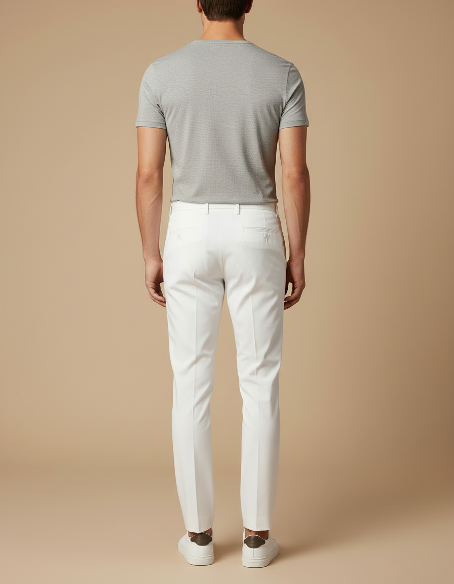 Pantalon Blanc Homme Slim Habillé Coton Élégant - Gabardine - vue 2