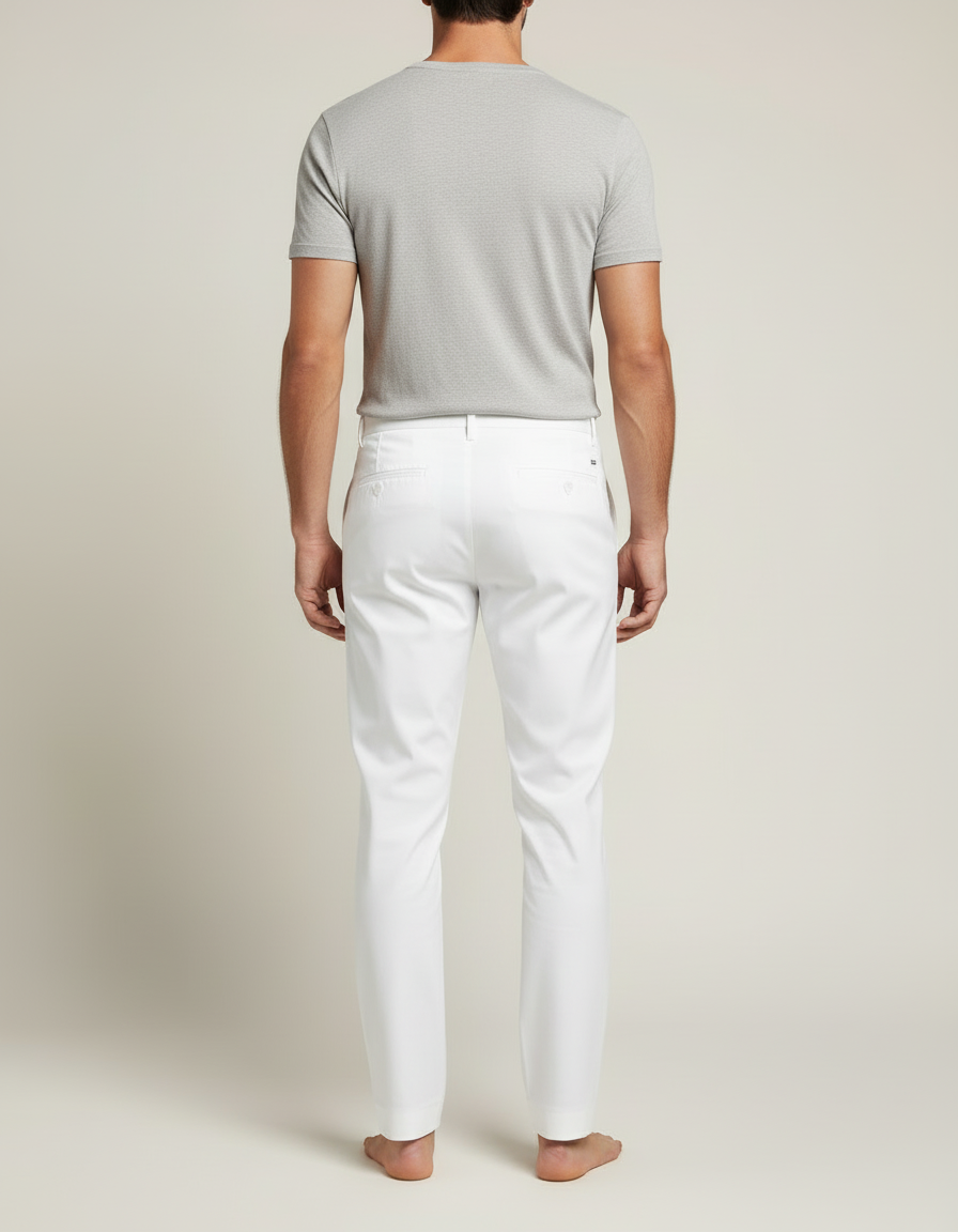 Pantalon Blanc Homme Droit Élégant Coton Formel - vue 2