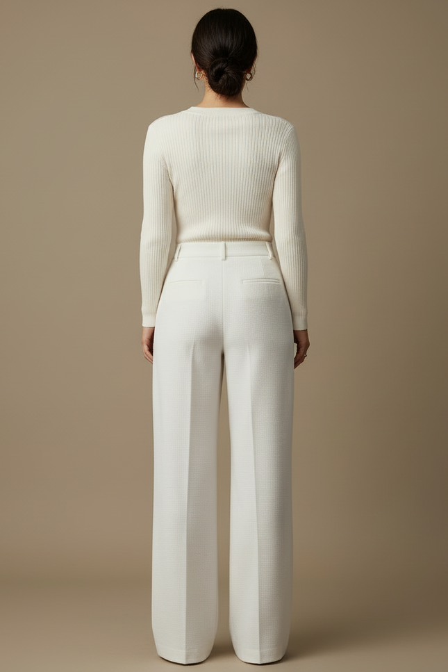 Pantalon Blanc Droit Ample Texturé Élégant Femme - Tweed - vue 2