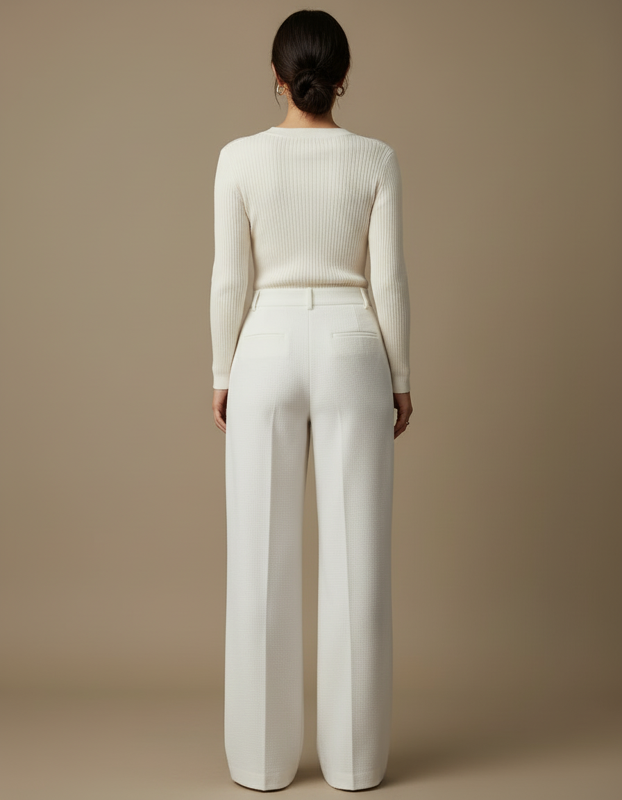 Pantalon Blanc Droit Ample Texturé Élégant Femme - Tweed - vue 2
