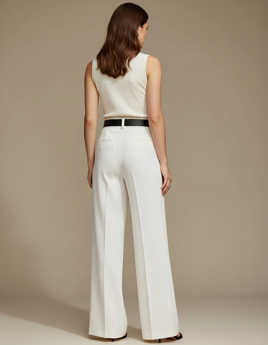 Pantalon Blanc Ample Fluide Taille Haute Élégant - Viscose - vue 2