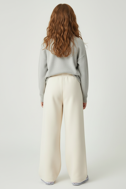 Pantalon Blanc Ample Molletonné Enfant Décontracté - Beige - vue 2