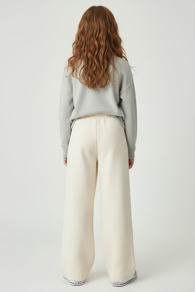 Pantalon Blanc Ample Molletonné Enfant Décontracté - Beige - vue 2