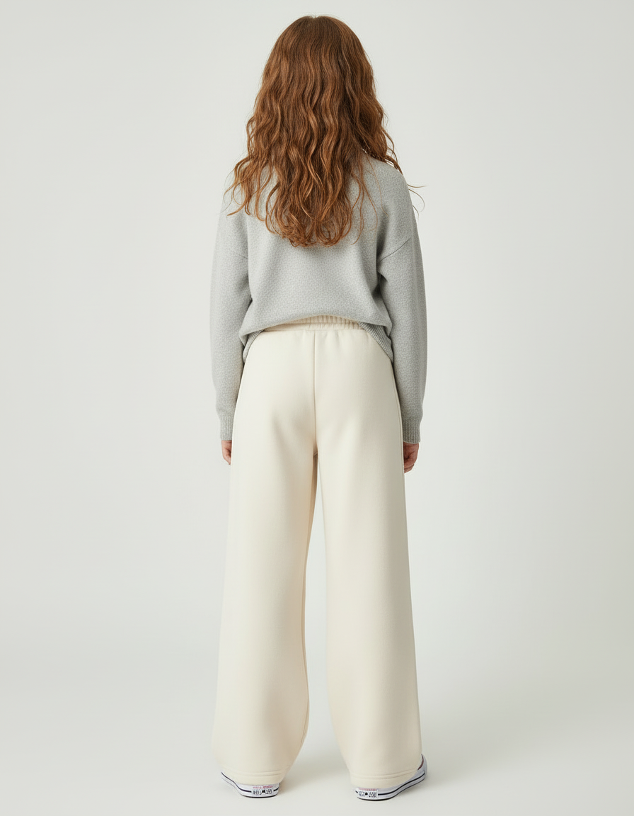 Pantalon Blanc Ample Molletonné Enfant Décontracté - Beige - vue 2