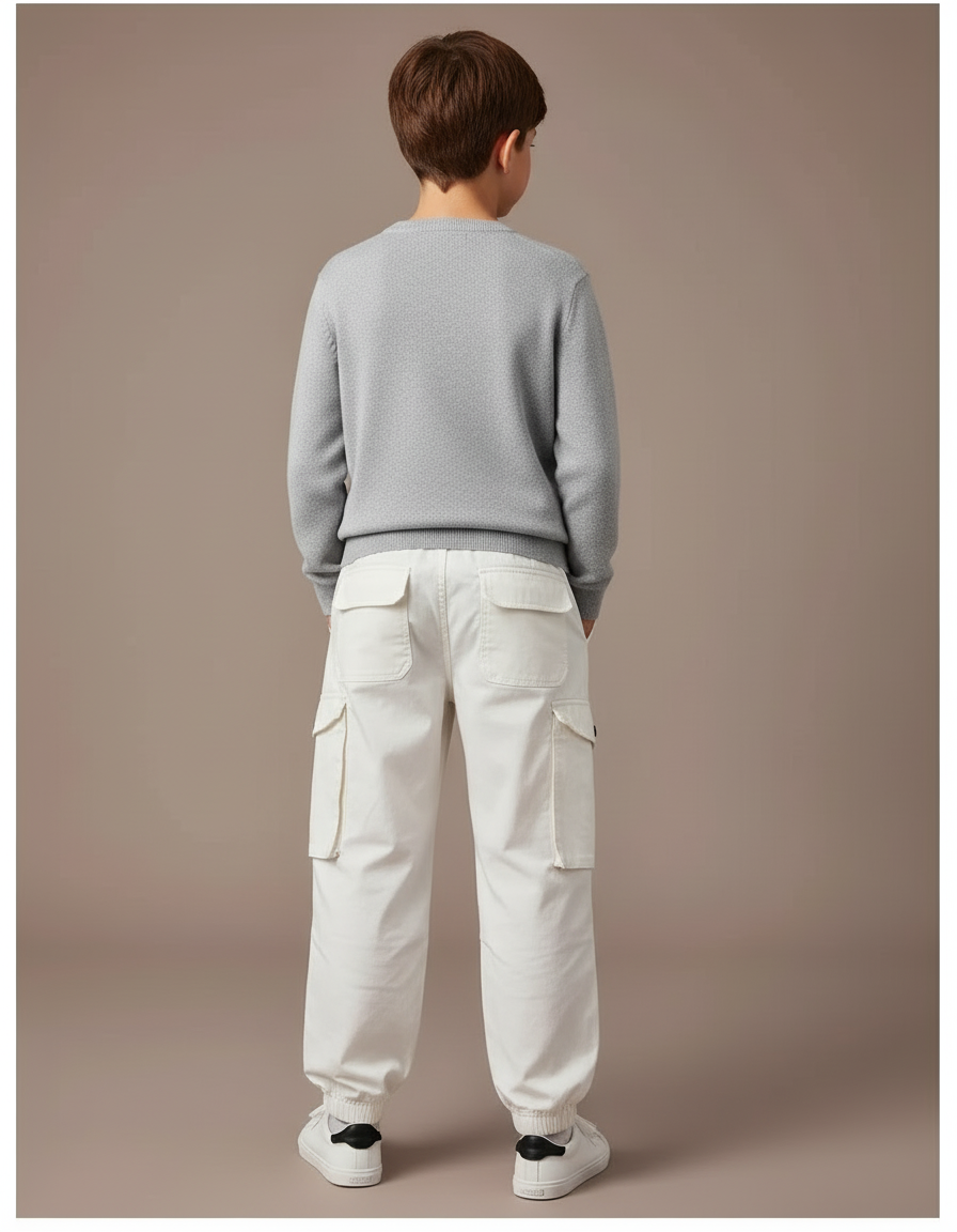 Pantalon Blanc Cargo Ample Coton Enfant Garçon - Toile - vue 2
