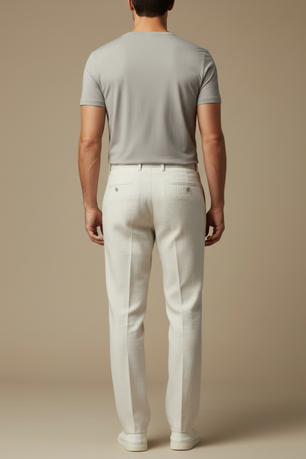 Pantalon Blanc Lin Droit Décontracté Élégant Homme - vue 2