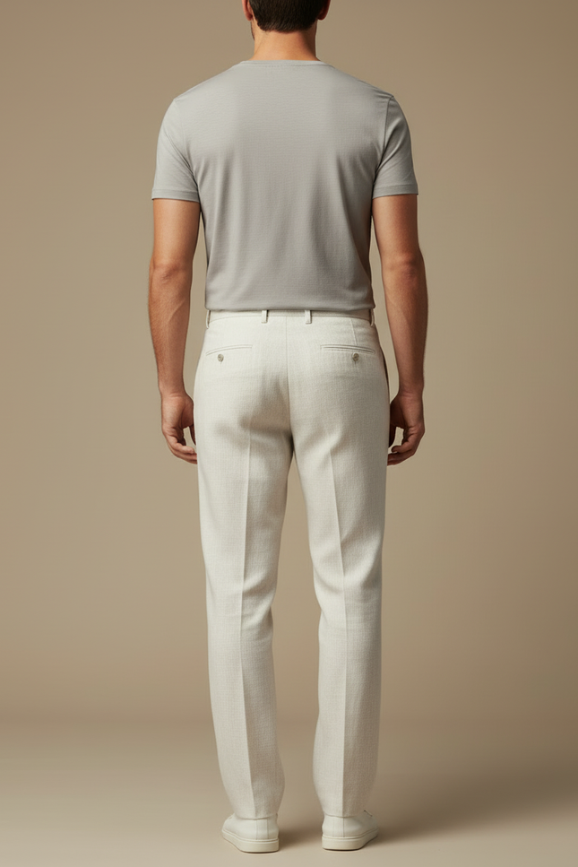 Pantalon Blanc Lin Droit Décontracté Élégant Homme - vue 2
