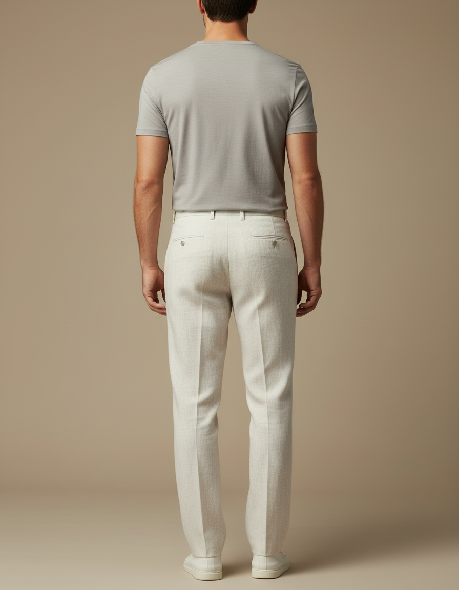 Pantalon Blanc Lin Droit Décontracté Élégant Homme - vue 2