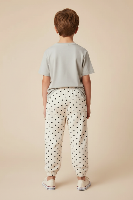 Pantalon Blanc À Pois Noir Décontracté Ample Enfant - Molleton - vue 2